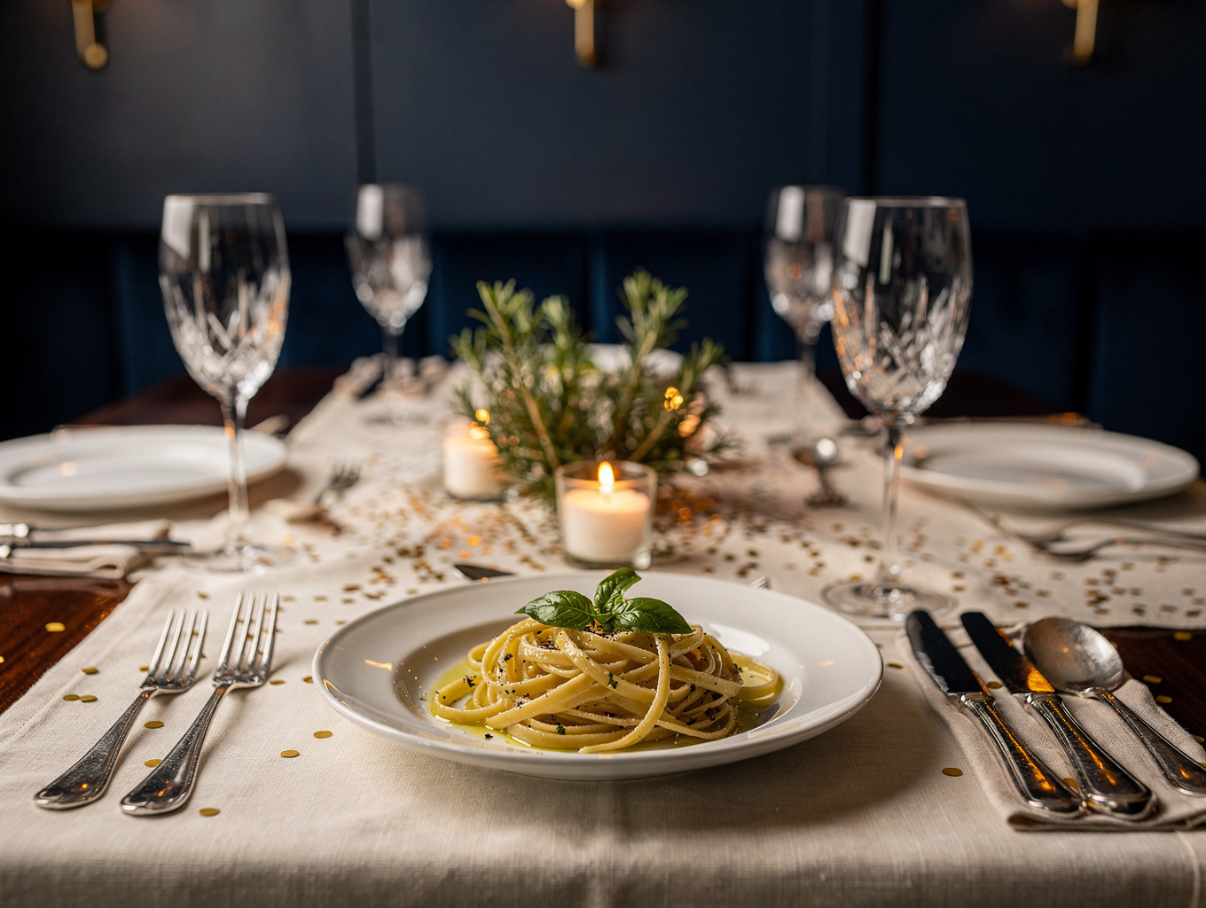 Elegant private dining table setting at Vicolo D'Oro